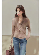 Brown Wrap V-Neck Sweater Cardigan    OL1933