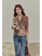 Brown Wrap V-Neck Sweater Cardigan    OL1933