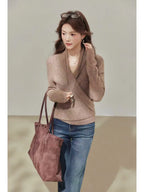 Brown Wrap V-Neck Sweater Cardigan    OL1933