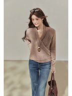Brown Wrap V-Neck Sweater Cardigan    OL1933