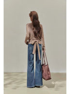 Brown Wrap V-Neck Sweater Cardigan    OL1933