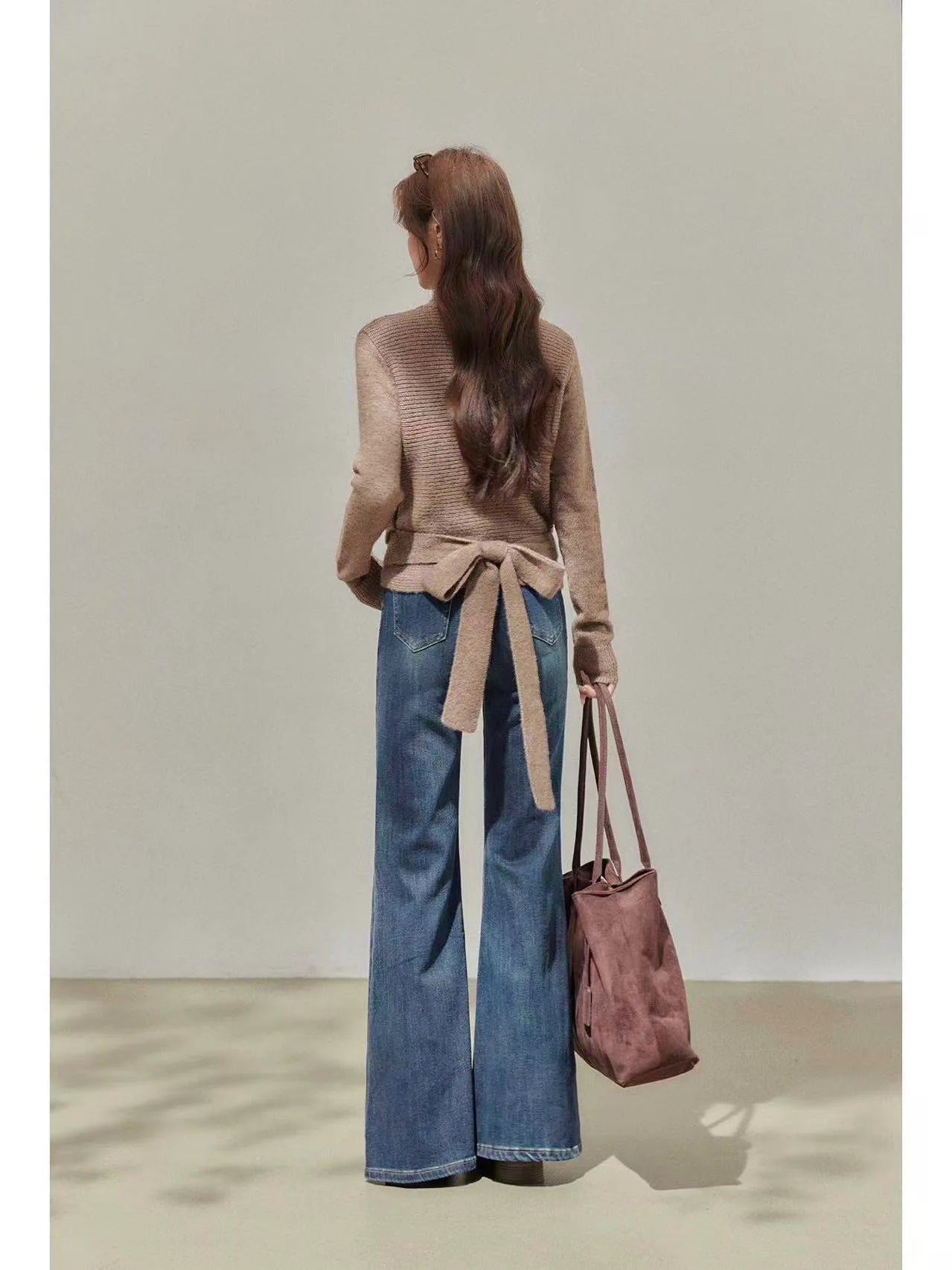 Brown Wrap V-Neck Sweater Cardigan    OL1933