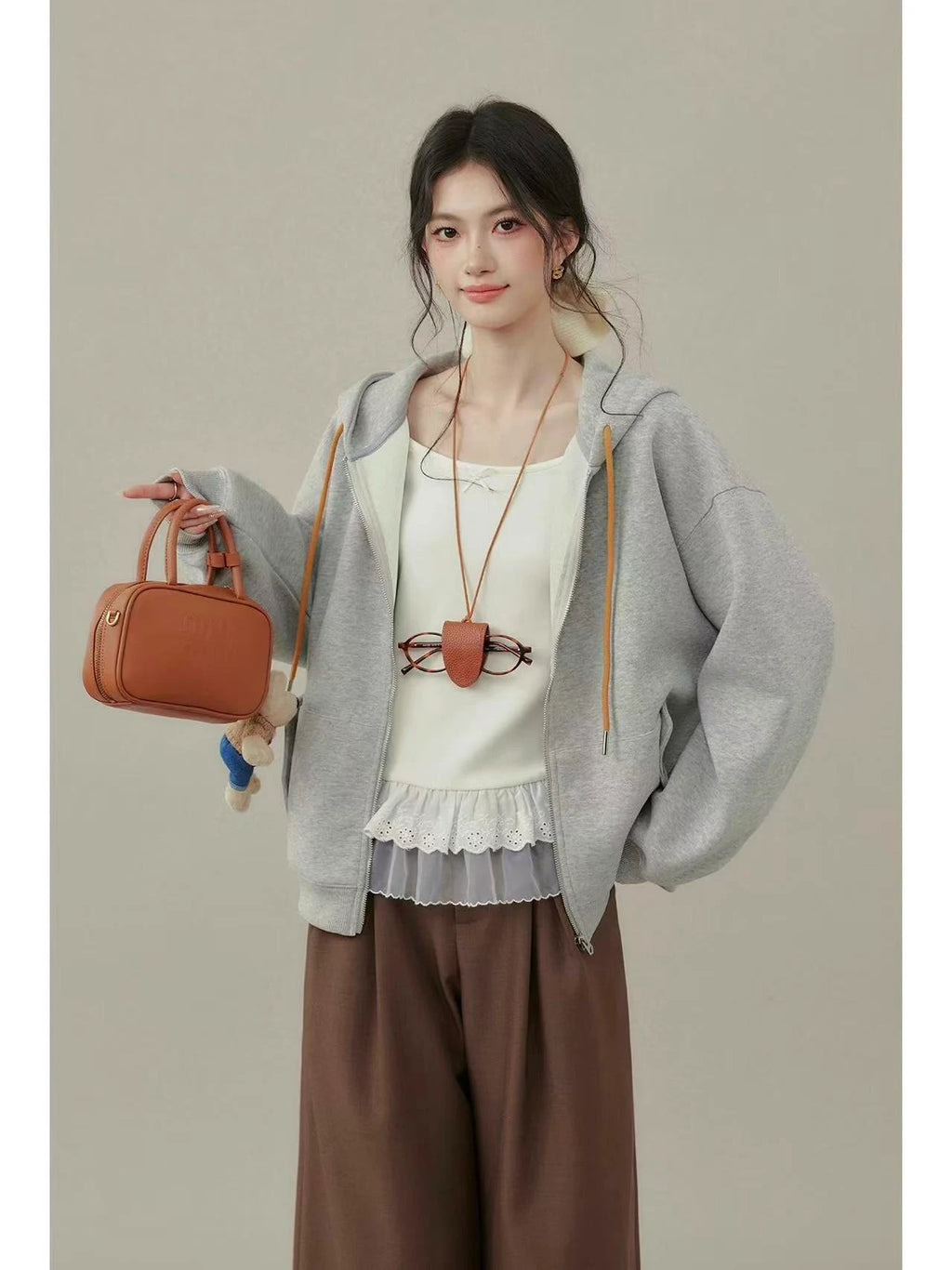 Chic Gray Hoodie Top    OL1934