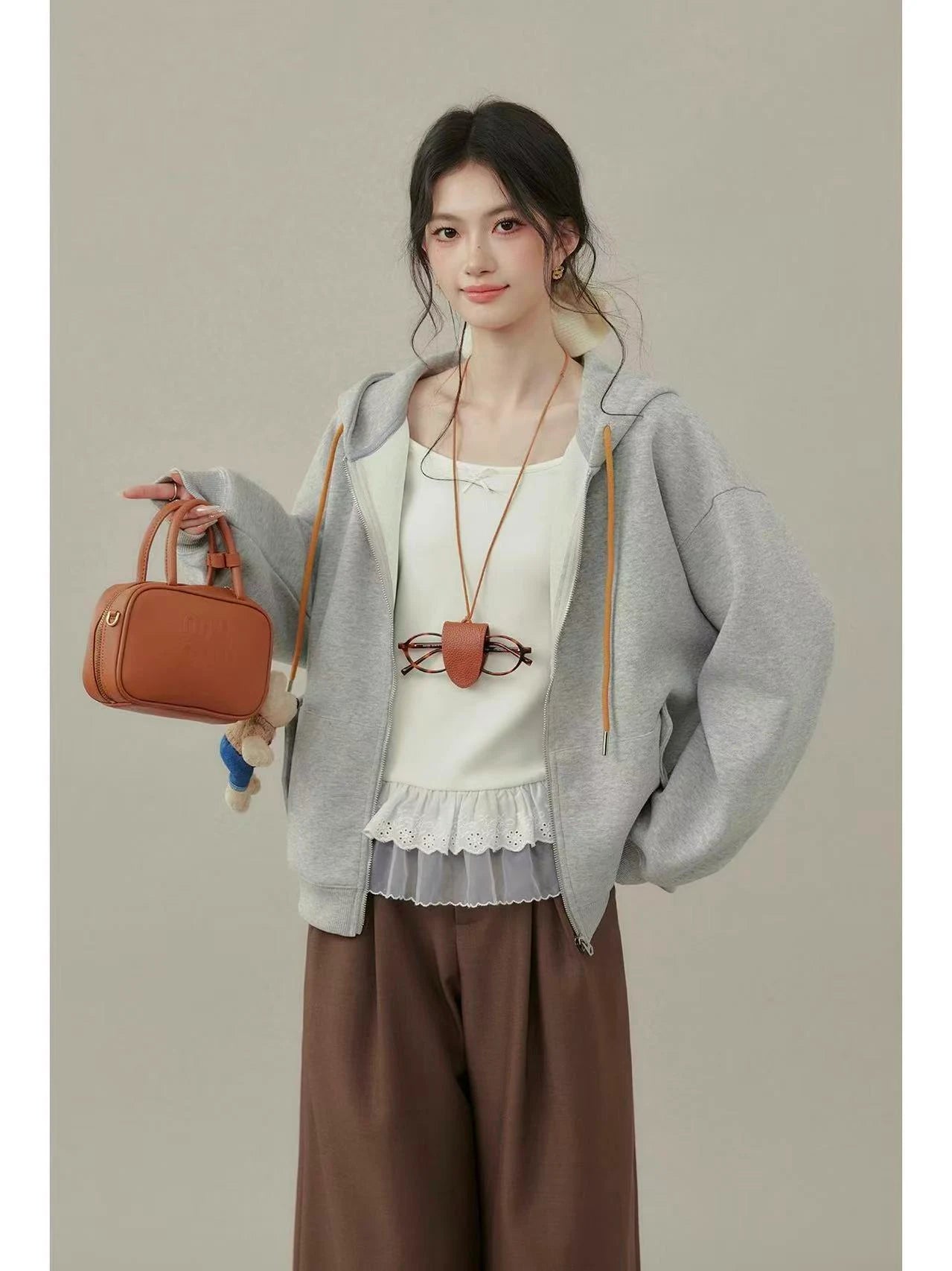 Chic Gray Hoodie Top    OL1934