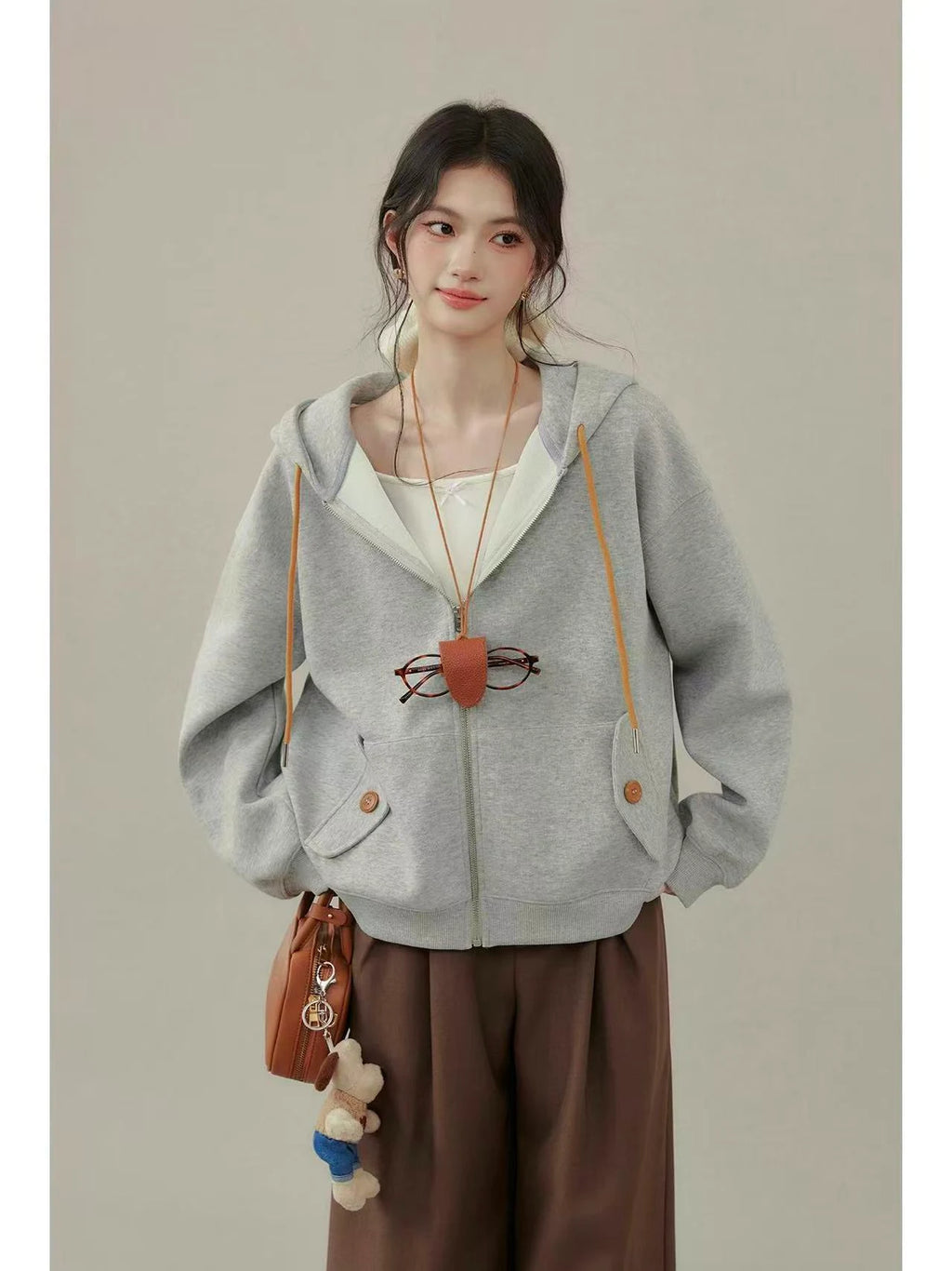Chic Gray Hoodie Top    OL1934
