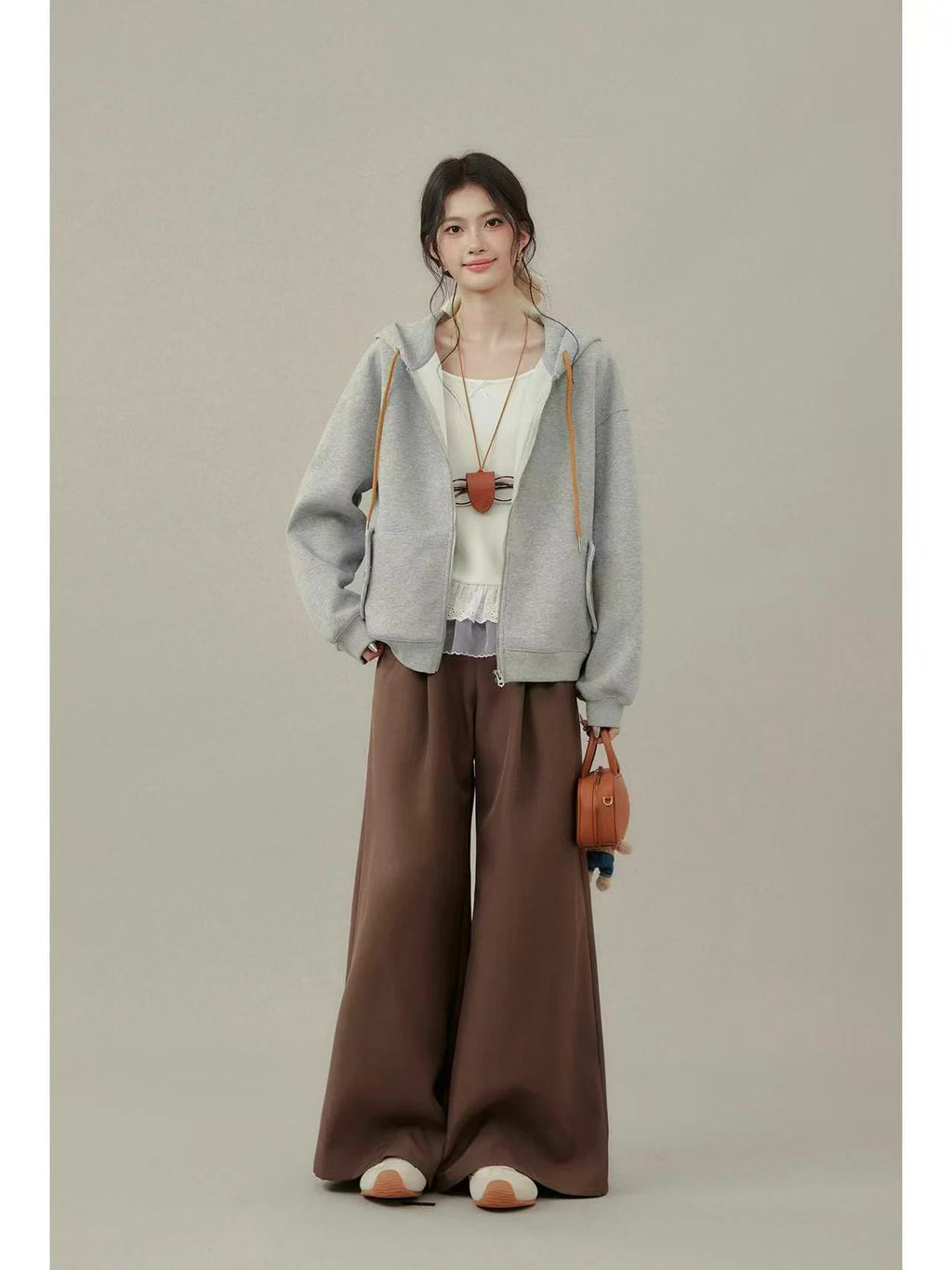 Chic Gray Hoodie Top    OL1934