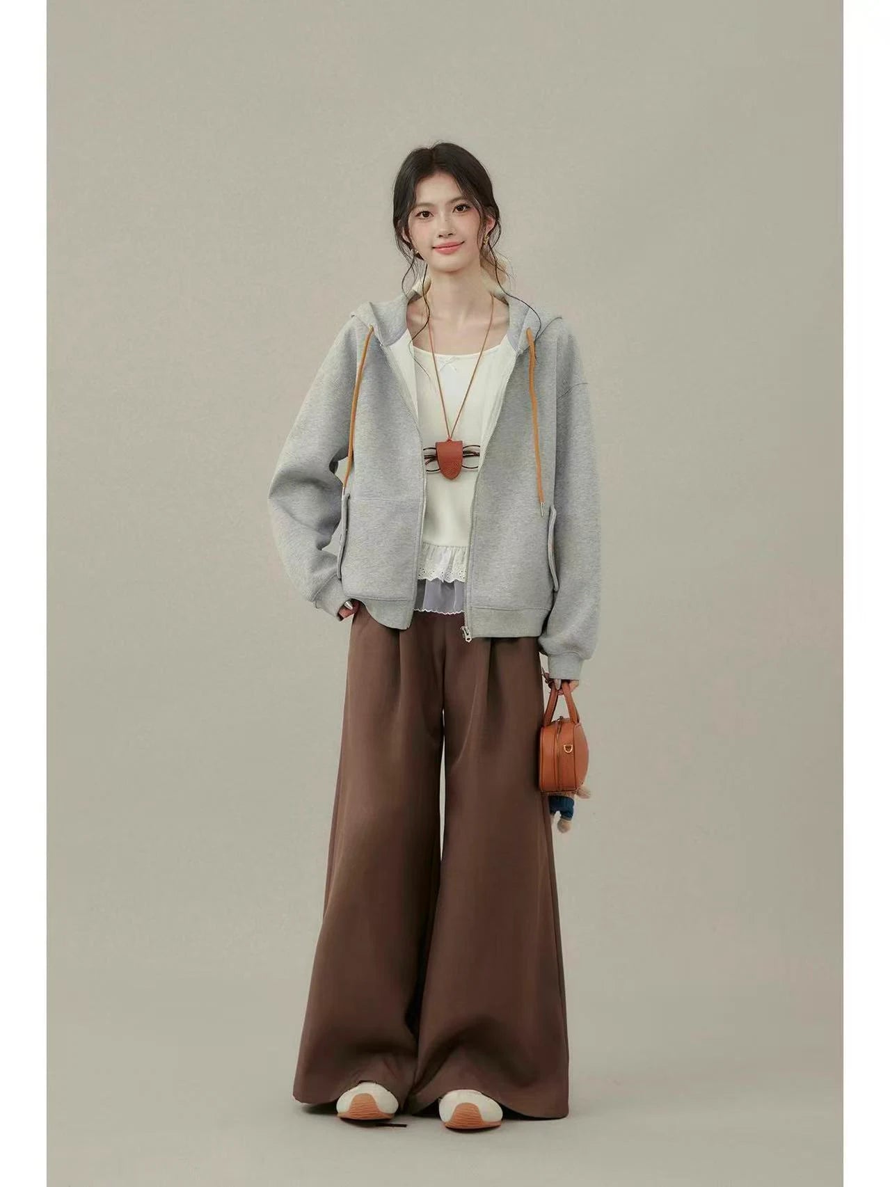 Chic Gray Hoodie Top    OL1934