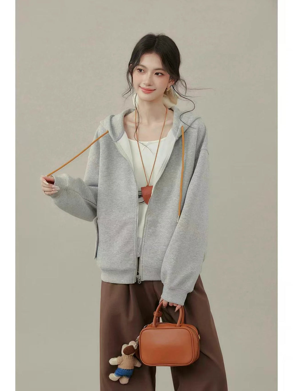 Chic Gray Hoodie Top    OL1934