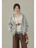 Chic Gray Hoodie Top    OL1934