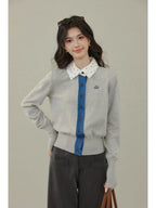 Colorblock Embroidered Knit Cardigan    OL1935