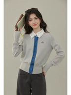 Colorblock Embroidered Knit Cardigan    OL1935