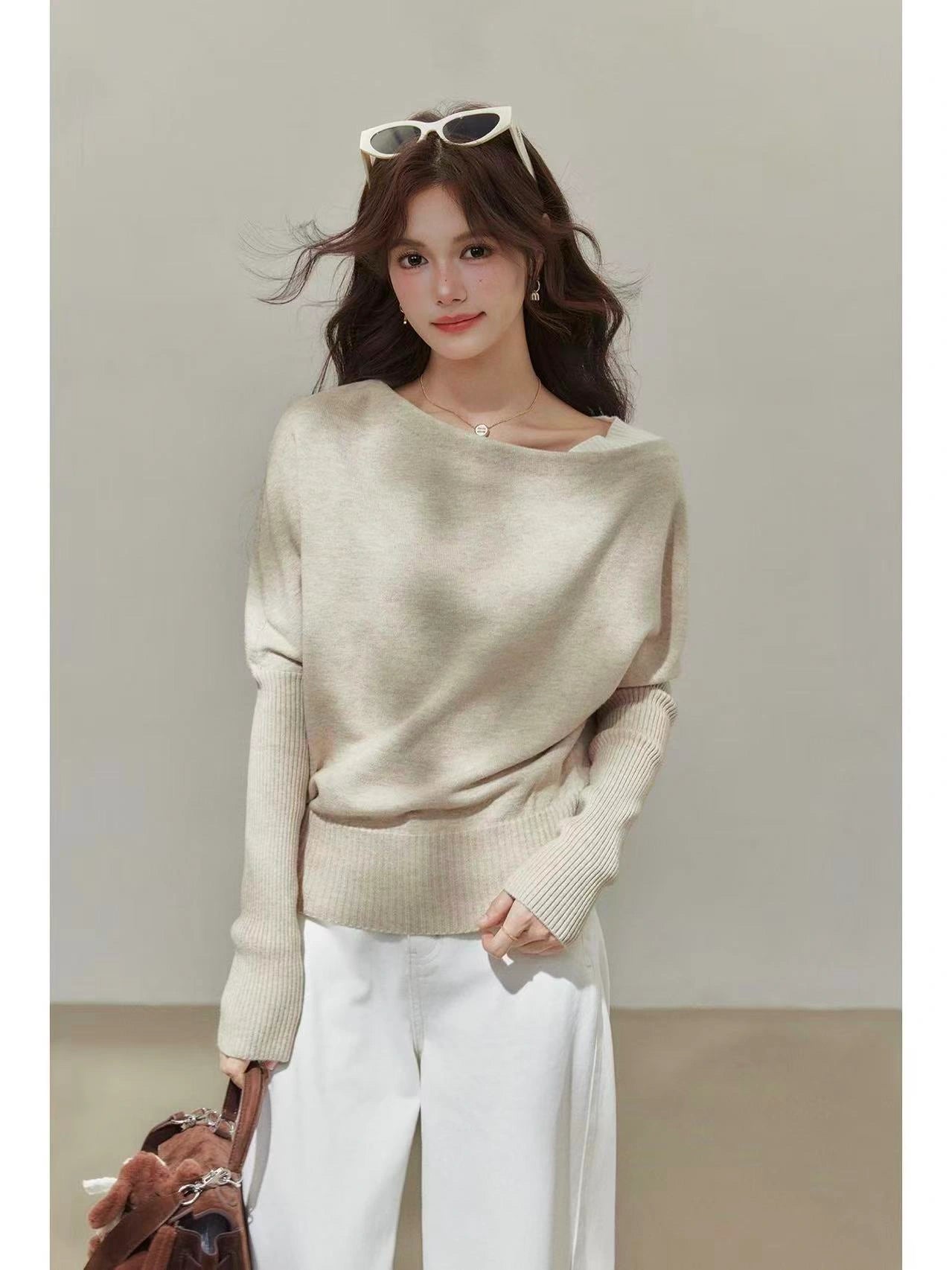 Slanted Shoulder Knit Top    OL1937