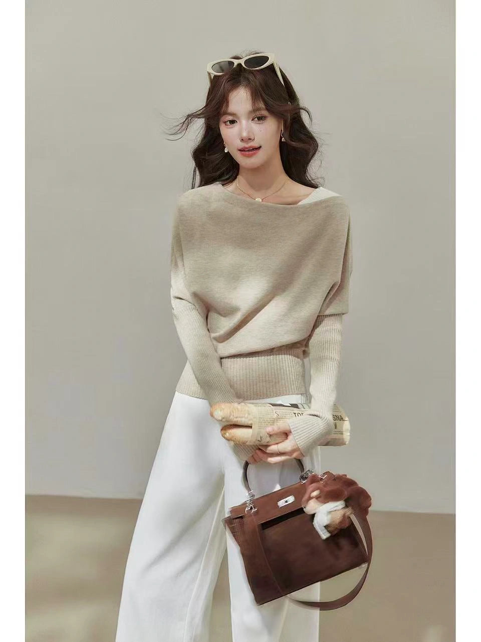 Slanted Shoulder Knit Top    OL1937