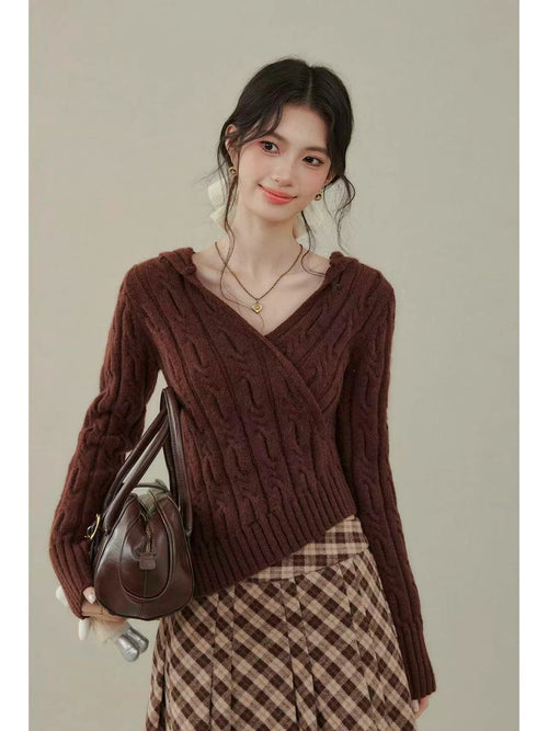 Asymmetric Hem V-Neck Knit    OL1938