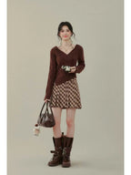 Asymmetric Hem V-Neck Knit    OL1938