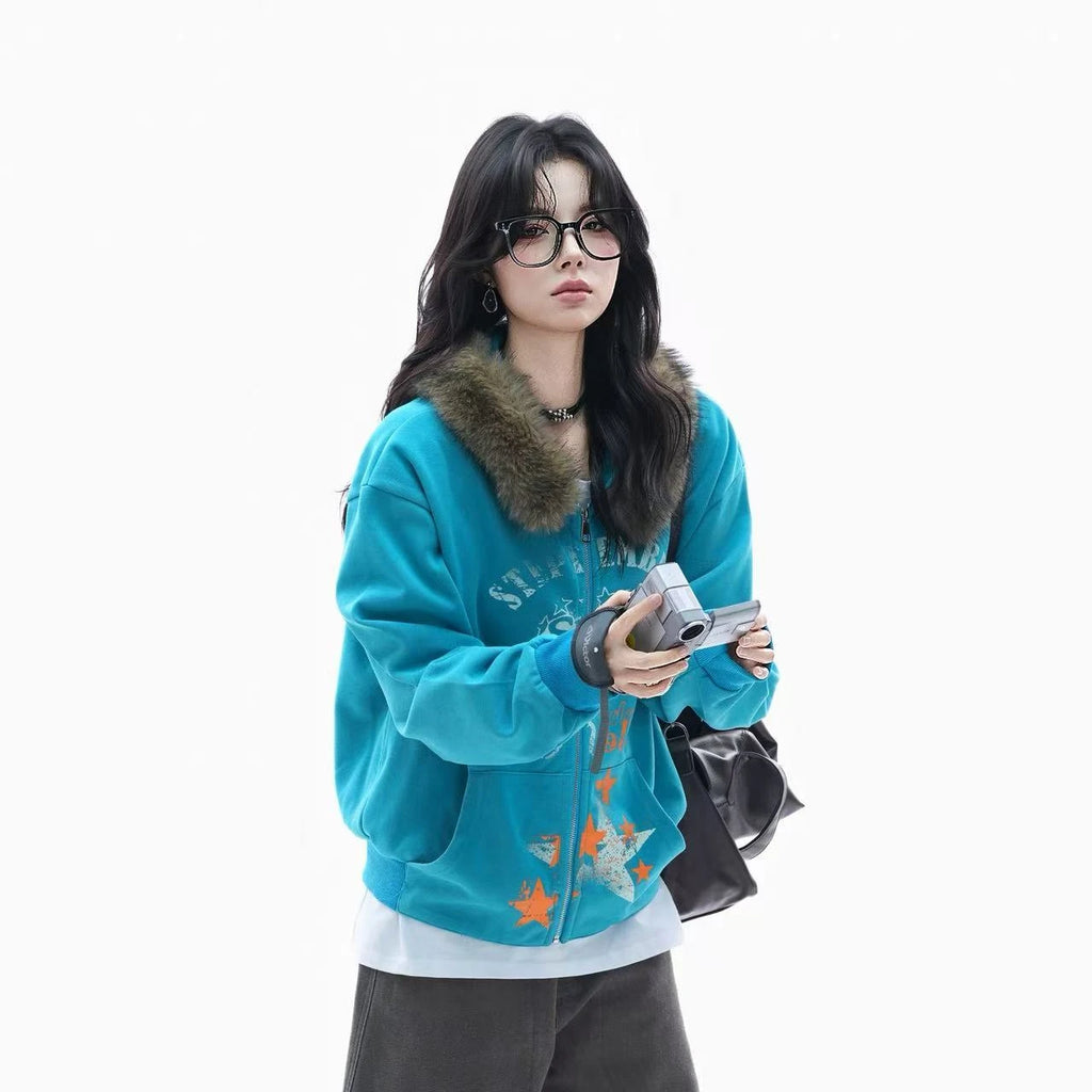 Relaxed Faux Fur Collar Hoodie    OL1940