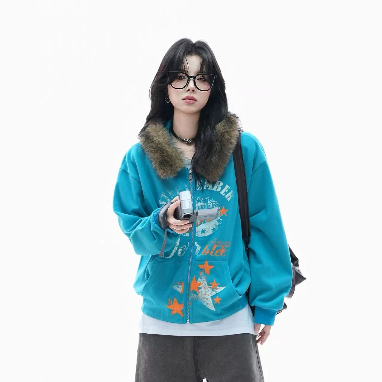 Relaxed Faux Fur Collar Hoodie    OL1940