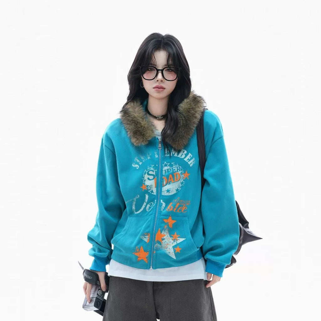 Relaxed Faux Fur Collar Hoodie    OL1940