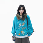 Relaxed Faux Fur Collar Hoodie    OL1940