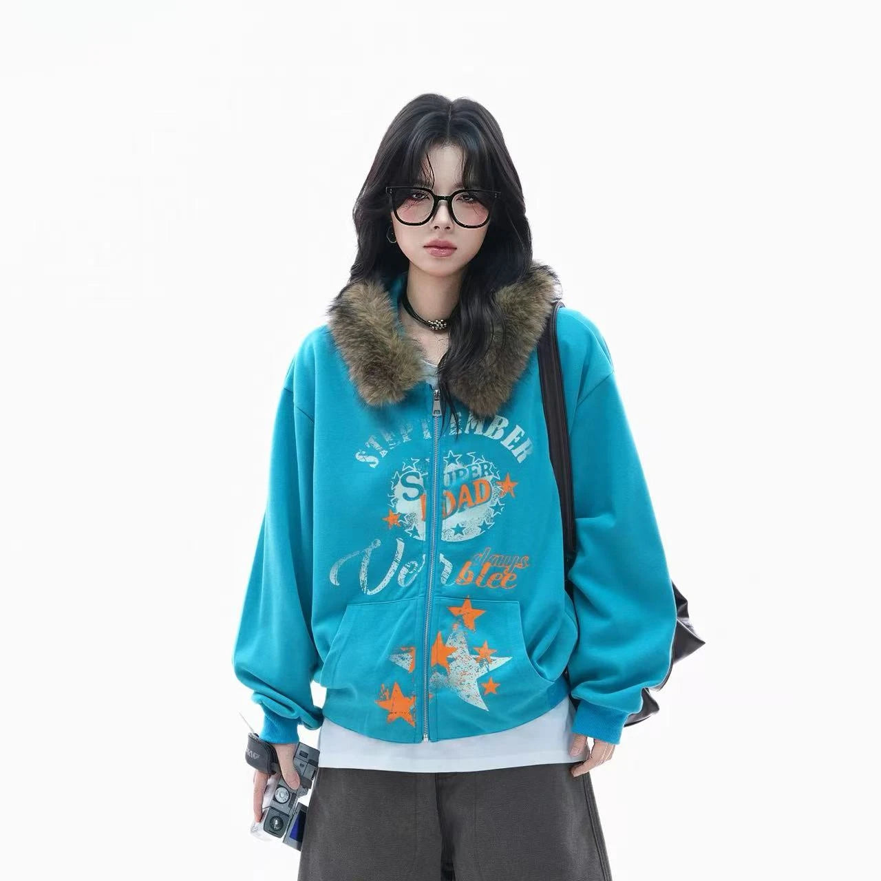 Relaxed Faux Fur Collar Hoodie    OL1940