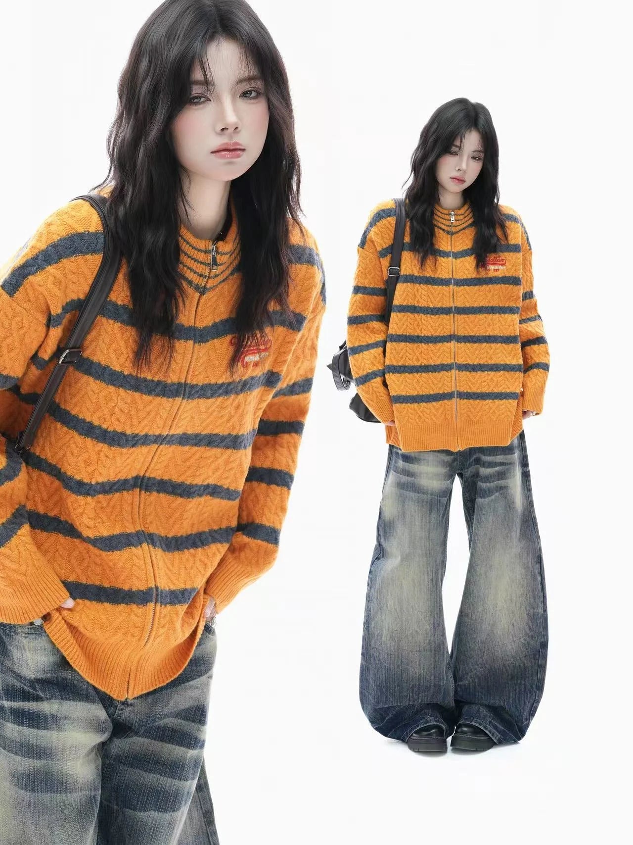 Vintage Yellow Stripe Zip Knit Jacket    OL1941