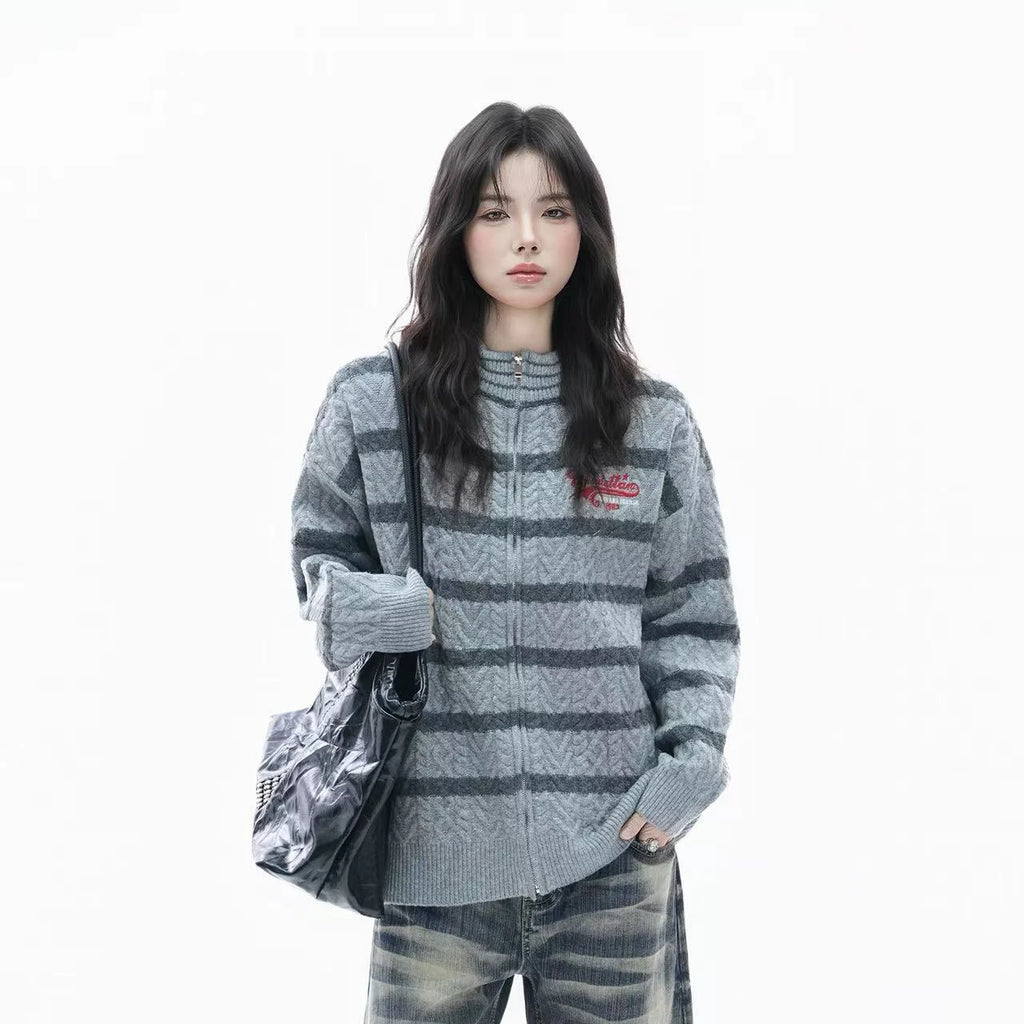 Vintage Yellow Stripe Zip Knit Jacket    OL1941