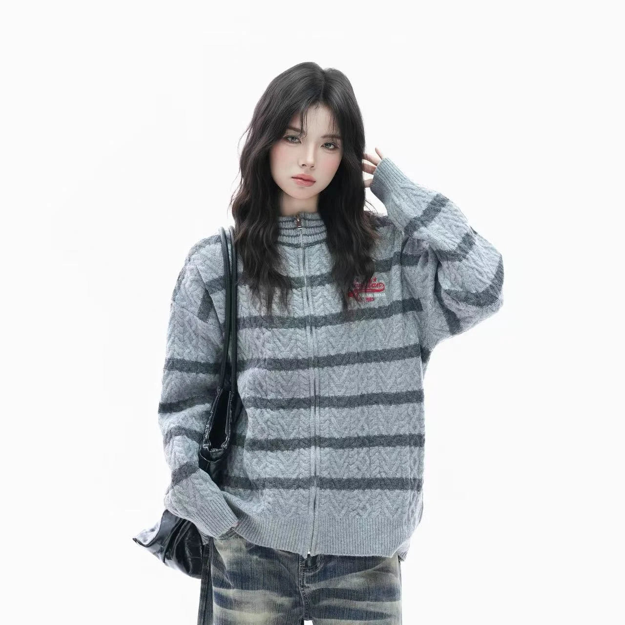 Vintage Yellow Stripe Zip Knit Jacket    OL1941