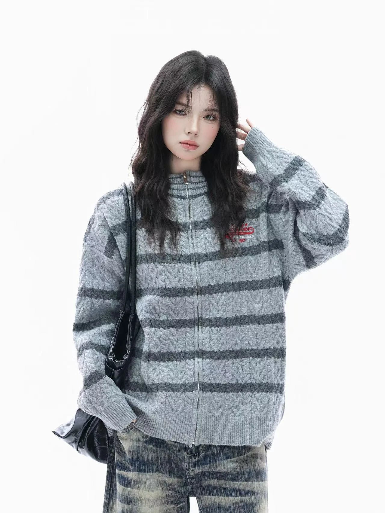 Vintage Yellow Stripe Zip Knit Jacket    OL1941