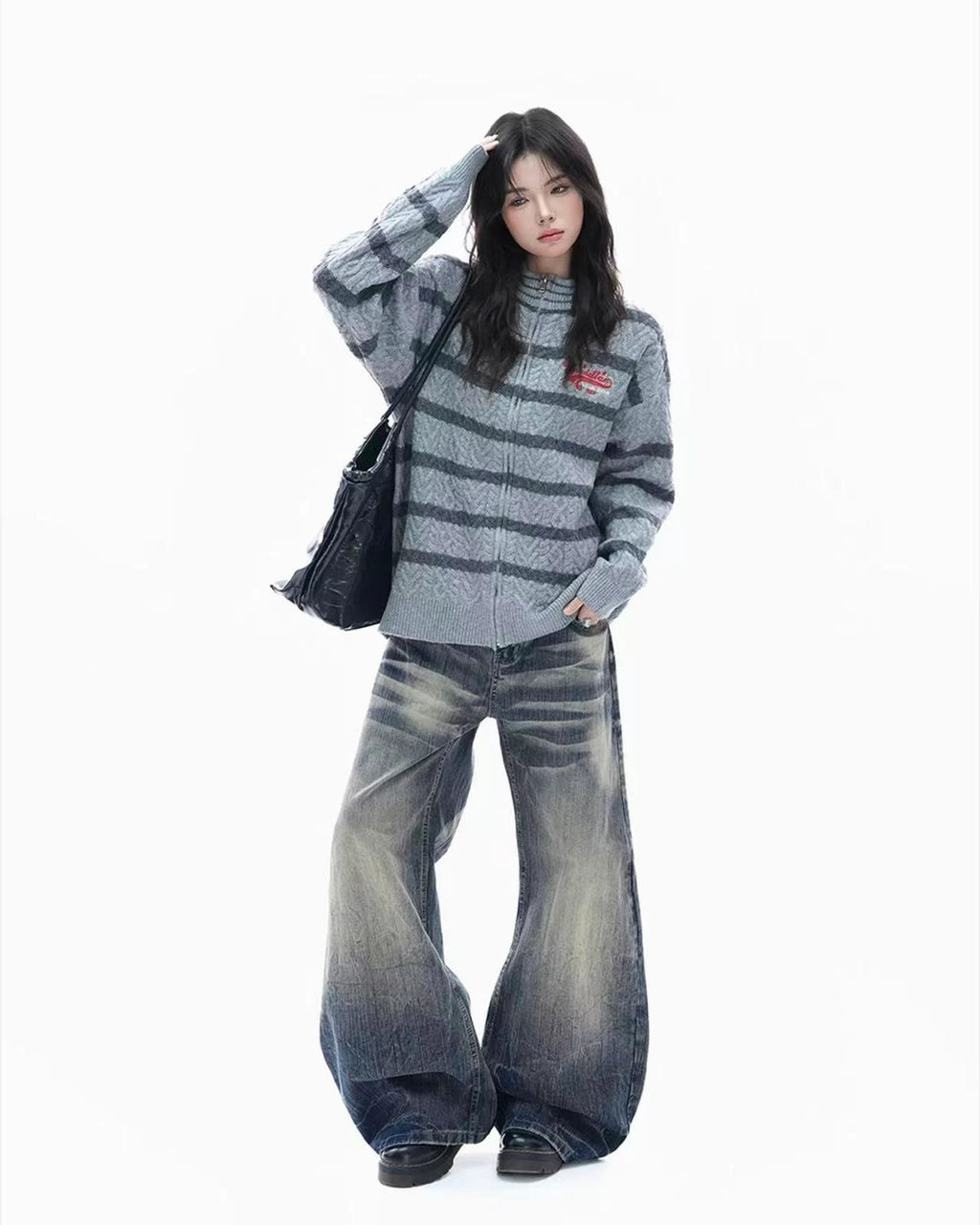 Vintage Yellow Stripe Zip Knit Jacket    OL1941