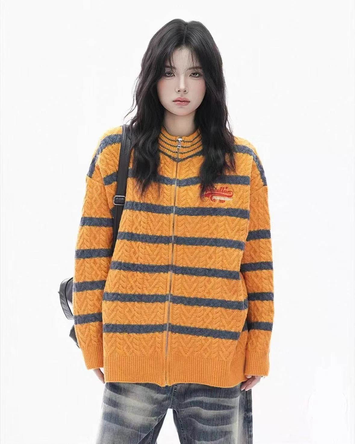 Vintage Yellow Stripe Zip Knit Jacket    OL1941