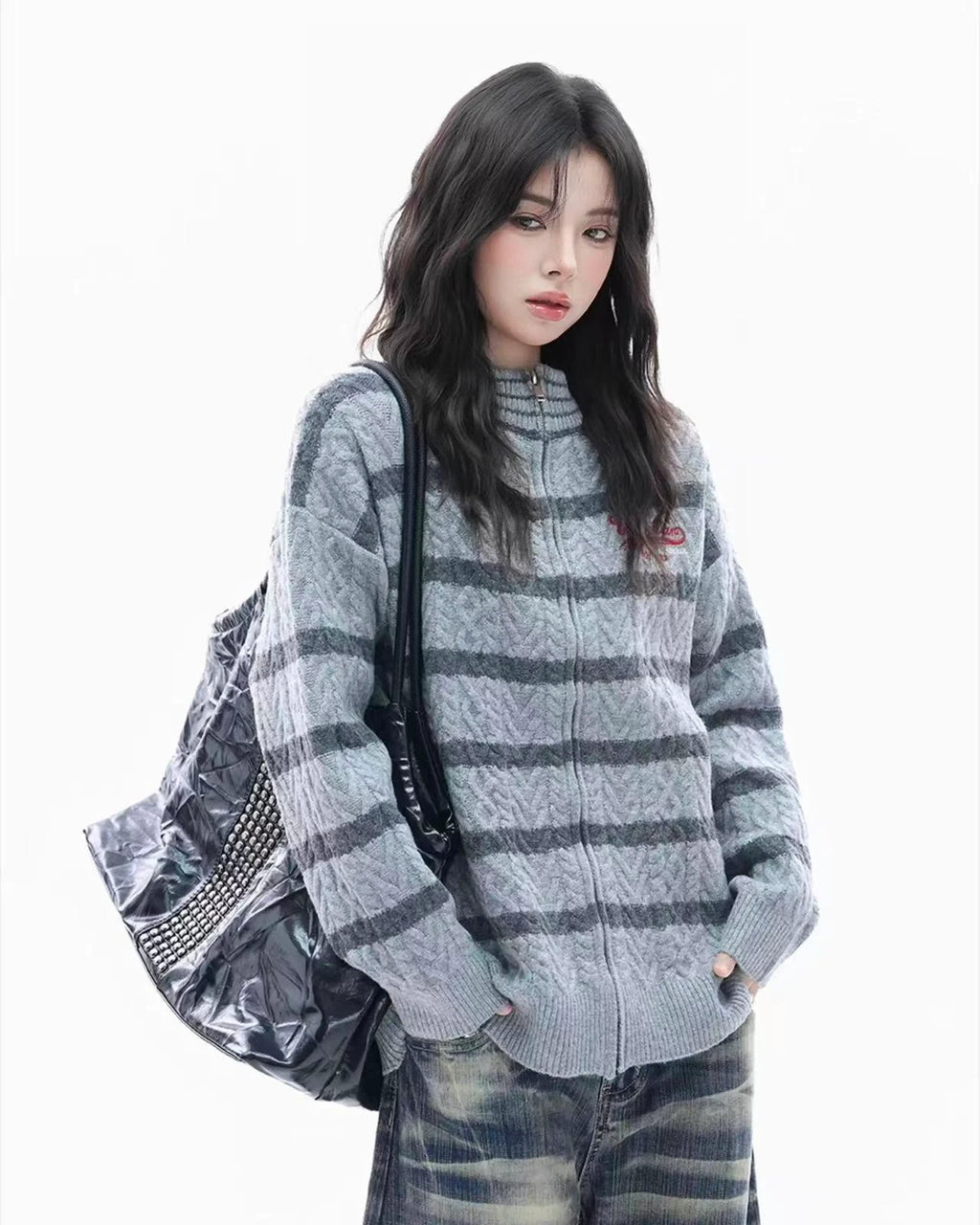 Vintage Yellow Stripe Zip Knit Jacket    OL1941