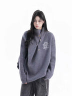 Embroidered Ruched Turtleneck Knit Top    OL1942