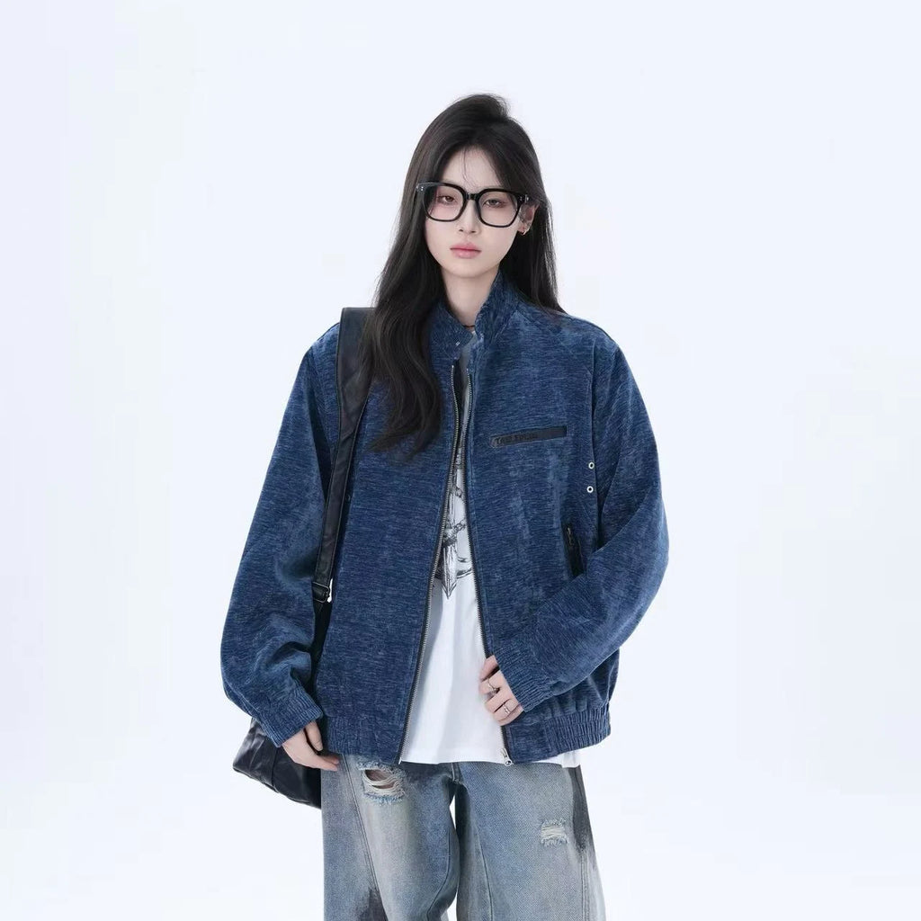 Textured Stand-Collar Relaxed Bomber Jacket    OL1943