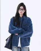 Textured Stand-Collar Relaxed Bomber Jacket    OL1943