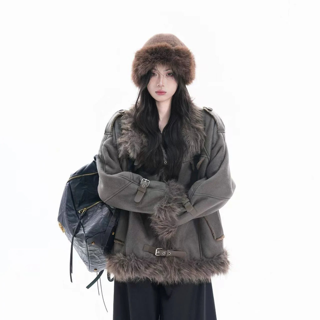 Fuzzy Collar Heritage Suede Padded Coat    OL1947