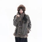 Fuzzy Collar Heritage Suede Padded Coat    OL1947