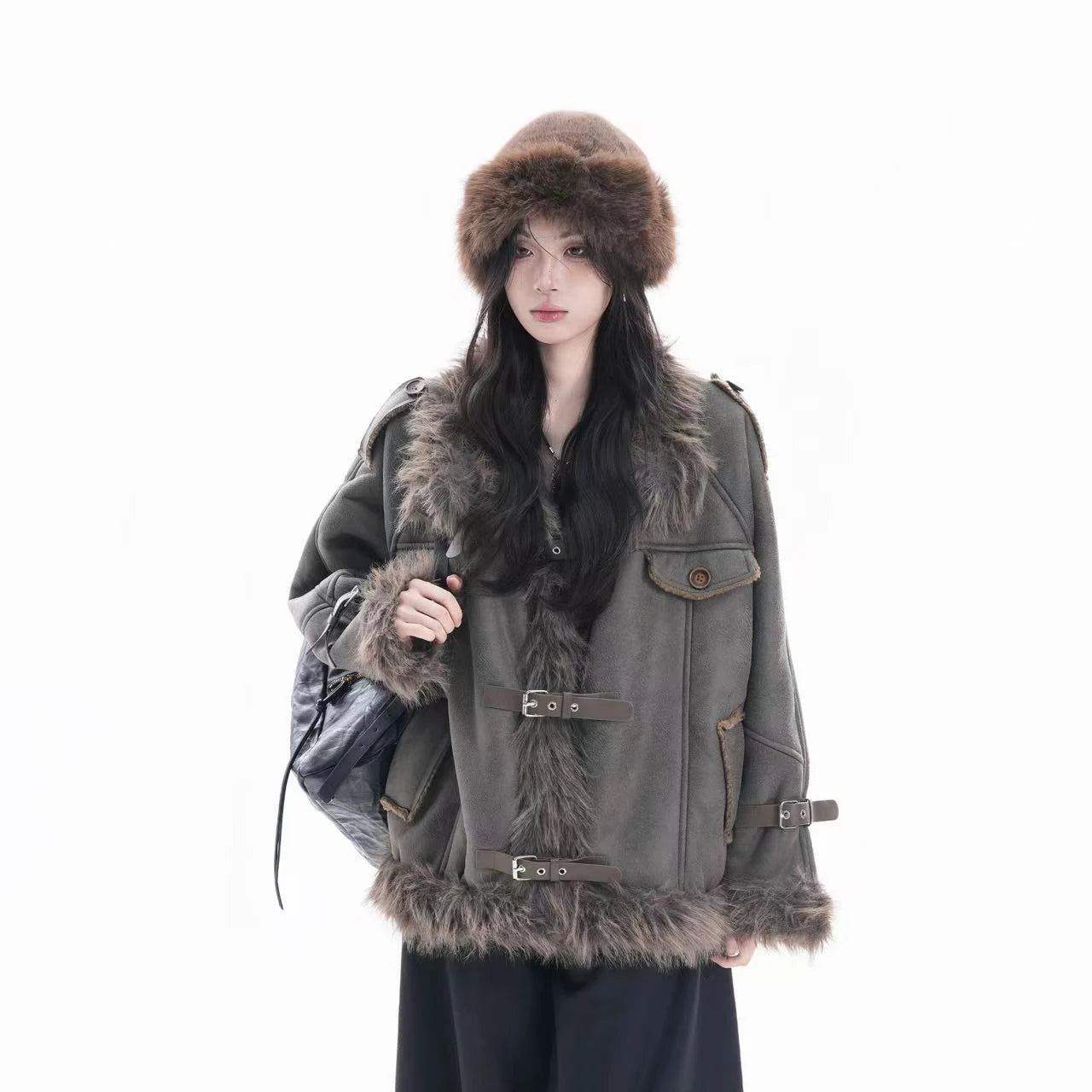 Fuzzy Collar Heritage Suede Padded Coat    OL1947