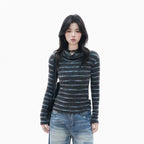 Retro Striped Ribbed Turtleneck Top    OL1949