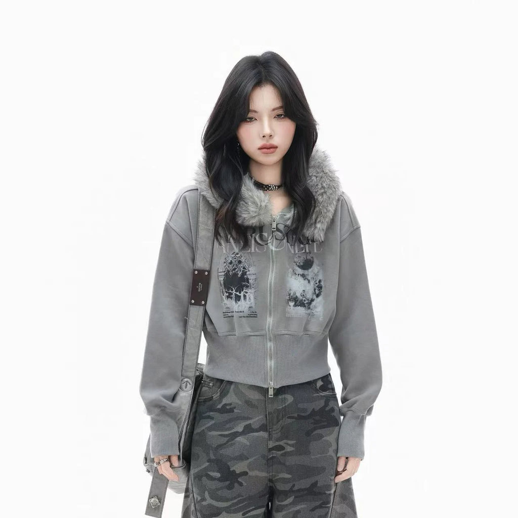 Faux Fur Hooded Zip-Up Jacket    OL1950