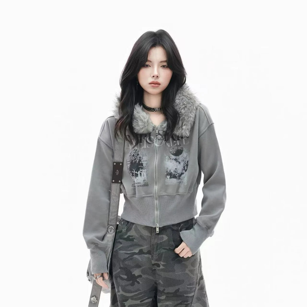 Faux Fur Hooded Zip-Up Jacket    OL1950