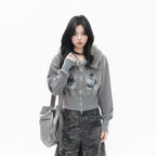 Faux Fur Hooded Zip-Up Jacket    OL1950