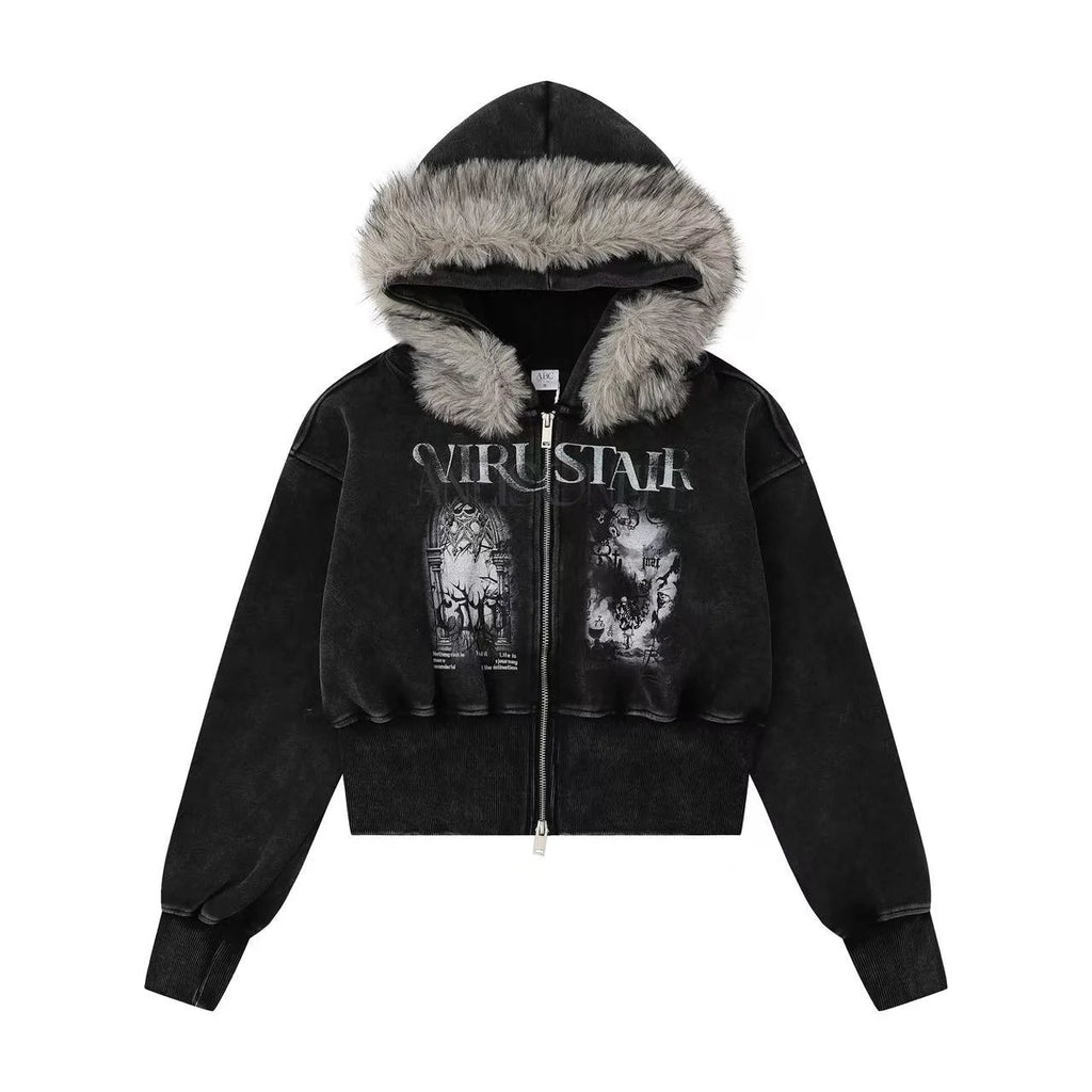 Faux Fur Hooded Zip-Up Jacket    OL1950