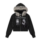Faux Fur Hooded Zip-Up Jacket    OL1950
