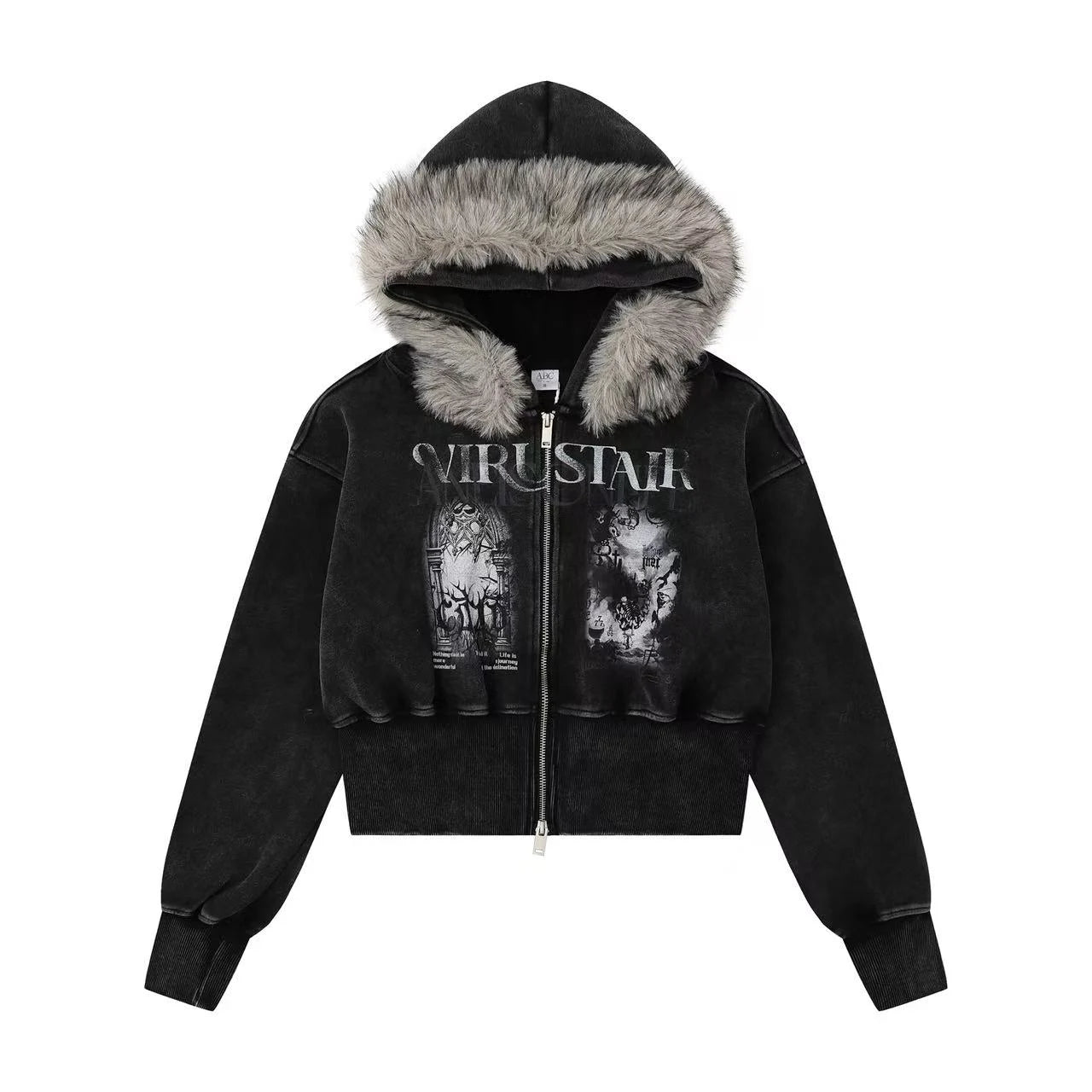 Faux Fur Hooded Zip-Up Jacket    OL1950
