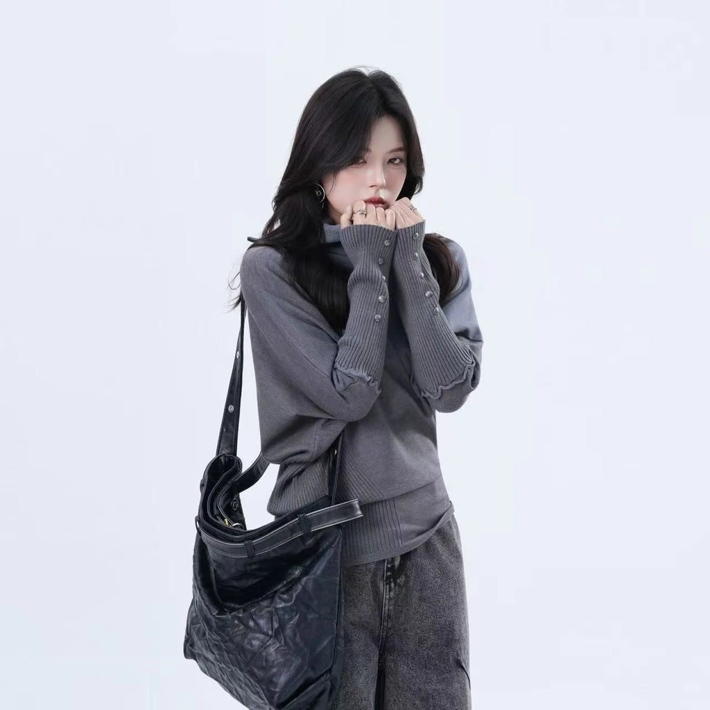 Sleek Patchwork Mockneck Knit Top    OL1951