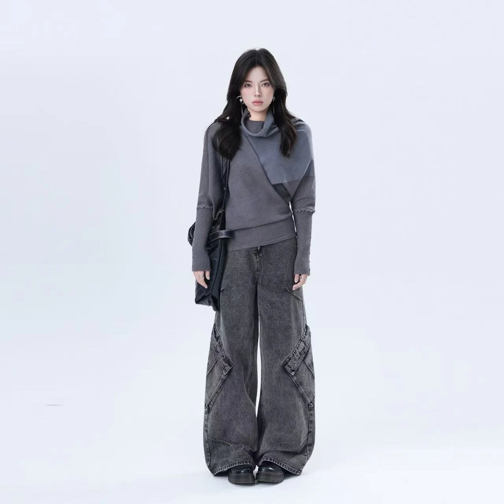 Sleek Patchwork Mockneck Knit Top    OL1951