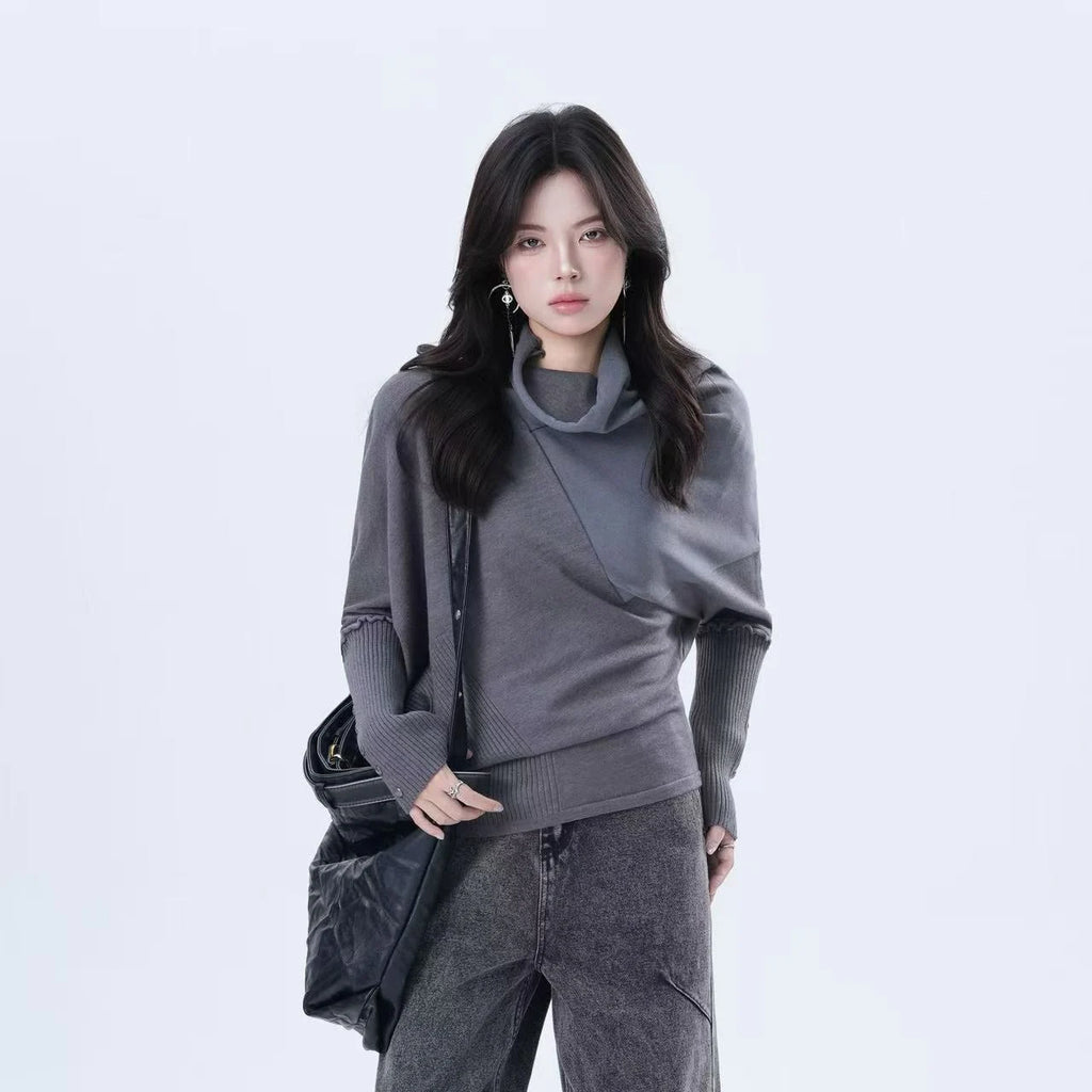 Sleek Patchwork Mockneck Knit Top    OL1951