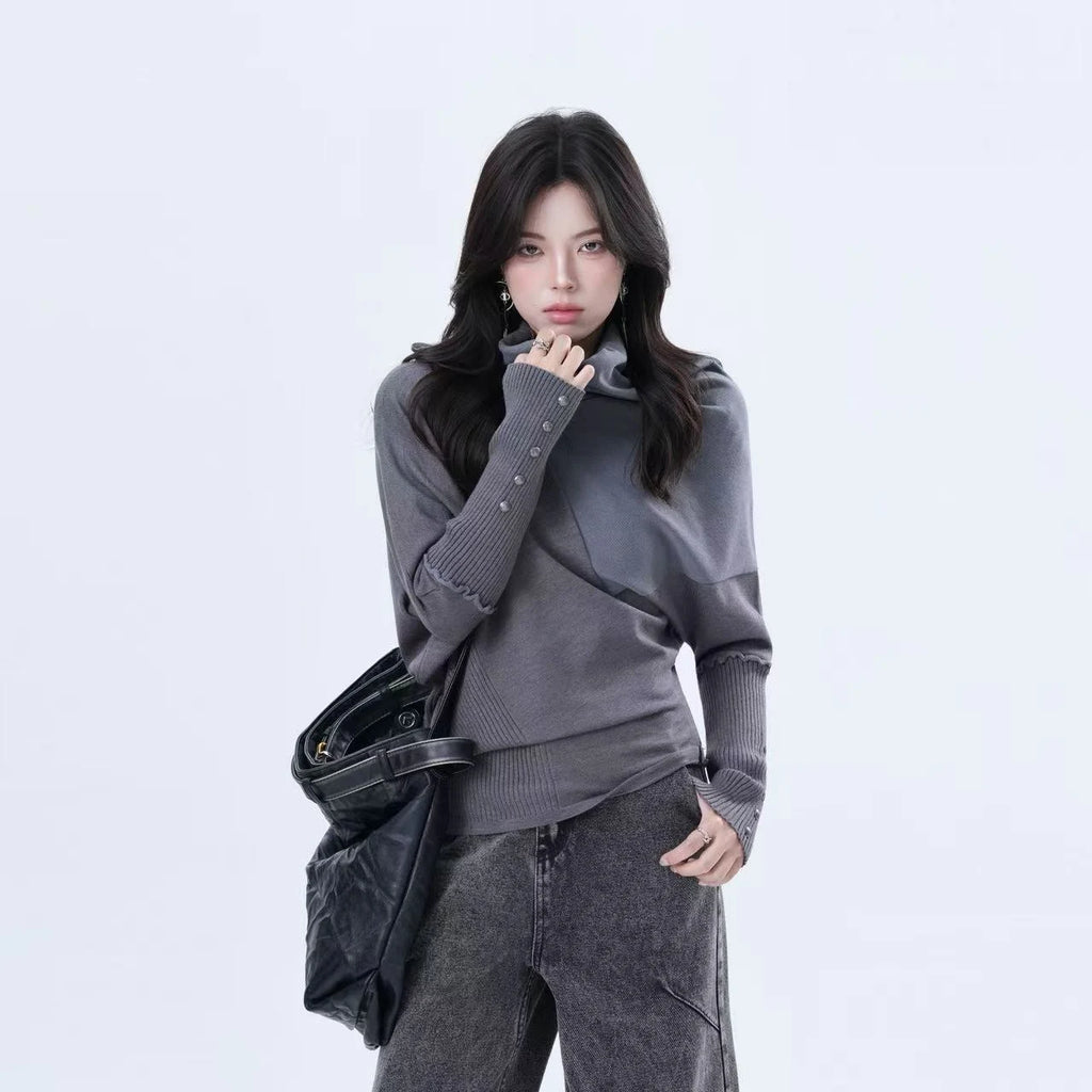 Sleek Patchwork Mockneck Knit Top    OL1951