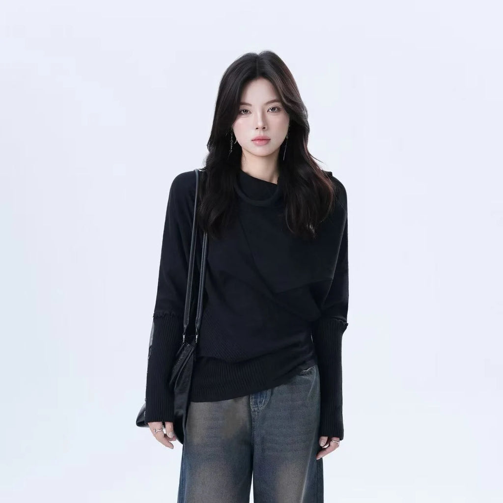 Sleek Patchwork Mockneck Knit Top    OL1951