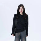 Sleek Patchwork Mockneck Knit Top    OL1951